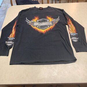 Harley Davidson Flame Long Sleeve Tee Ramstein Air Base Germany Sz M?